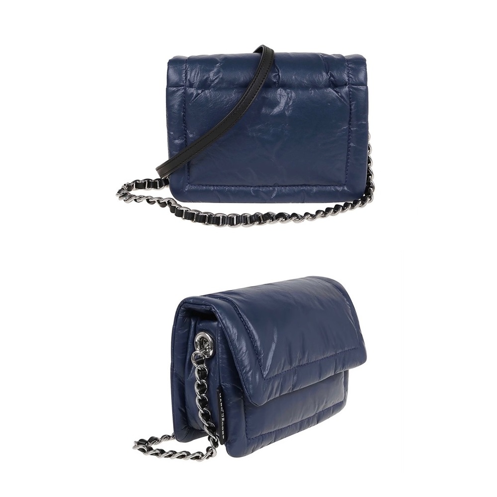 $495 Marc Jacobs Pillow Dark Blue Leather Silver Chain Shoulder Crossbody Bag